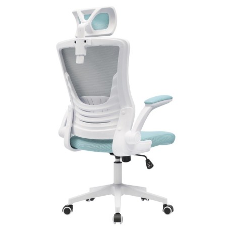 Sillón de oficina LAURO, alto, blanco, malla gris, asiento azul