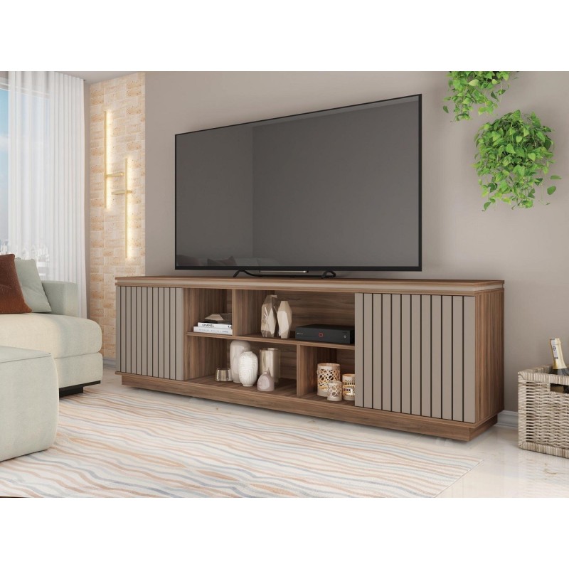 Mueble TV SIMETRIA, nogal y fendi, 180 cms.