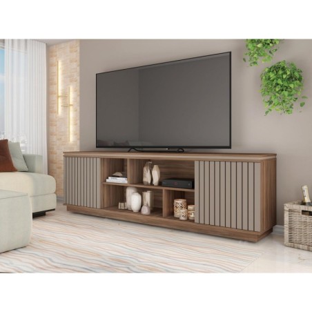 Mueble TV SIMETRIA, nogal y fendi, 180 cms.