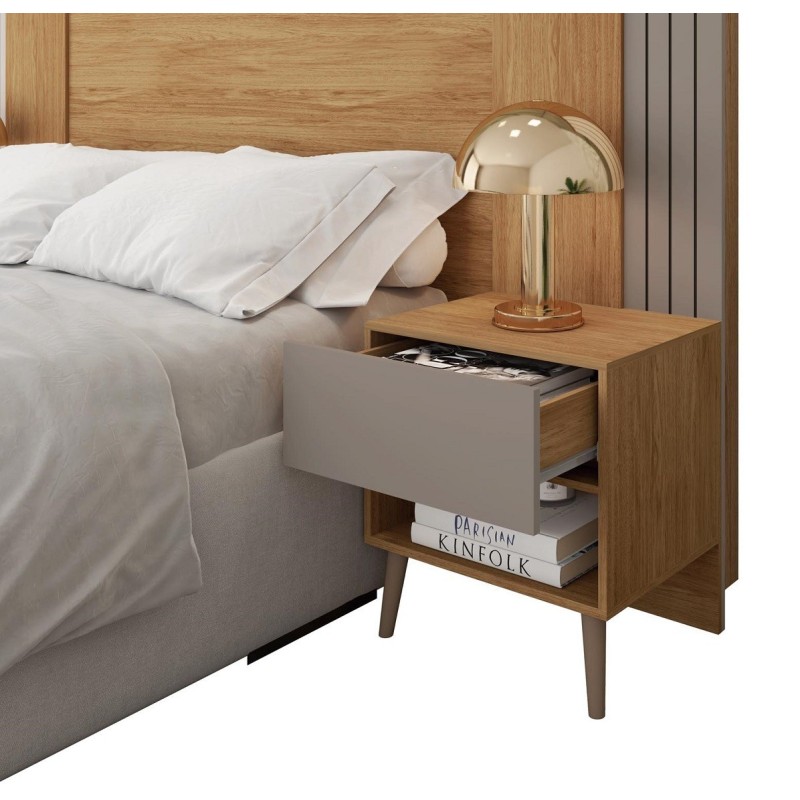 Cabecero PROXIMUS, extensible, 2 mesillas de noche, MDP buriti - fendi