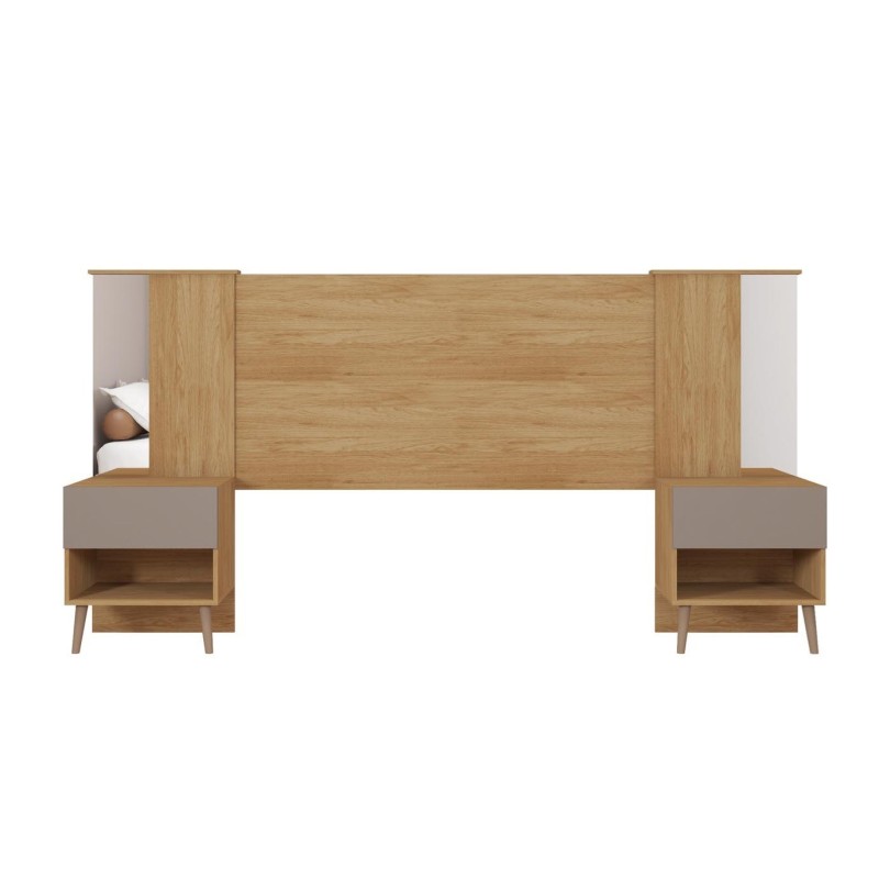 Cabecero REFLEX, extensible, 2 mesillas de noche, MDP buriti - fendi