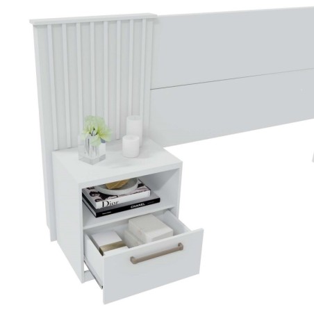 Cabecero LUCIUS, extensible, 2 mesillas de noche, MDP blanco mate