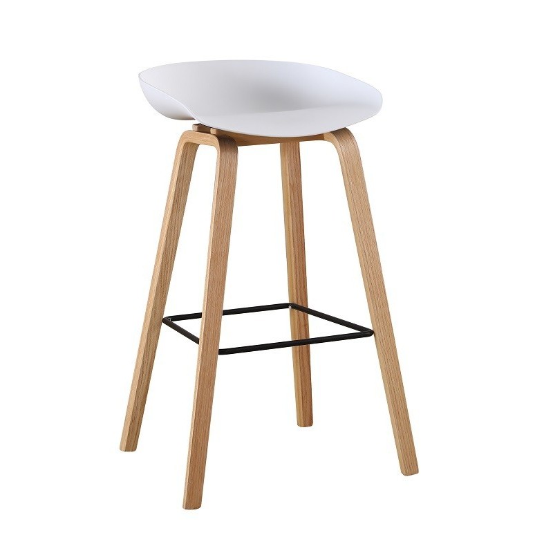 Taburete AWAK (TO), madera curvada, asiento polipropileno blanco