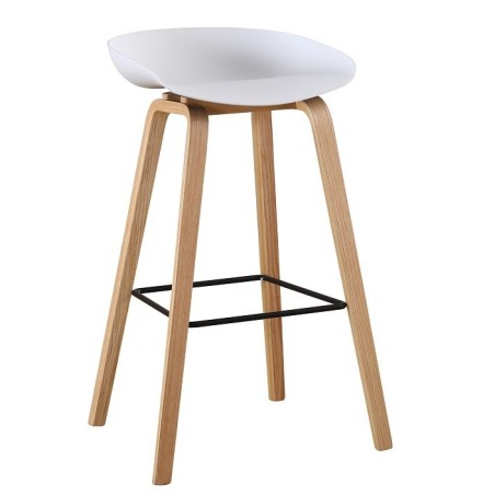 Taburete AWAK (TO), madera curvada, asiento polipropileno blanco