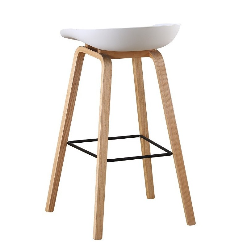Taburete AWAK (TO), madera curvada, asiento polipropileno blanco