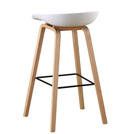 Taburete AWAK (TO), madera curvada, asiento polipropileno blanco