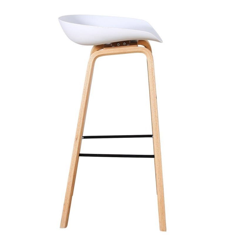 Taburete AWAK (TO), madera curvada, asiento polipropileno blanco