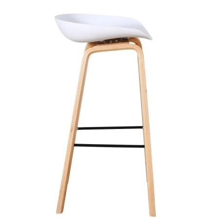 Taburete AWAK (TO), madera curvada, asiento polipropileno blanco