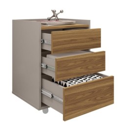 Cajonera STUDIO, ruedas, 3 cajones, guías metálicas, bilaminado miel y cacao 2