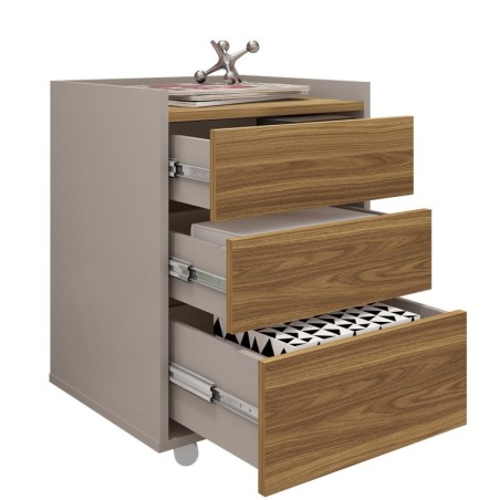 Cajonera STUDIO, ruedas, 3 cajones, guías metálicas, bilaminado miel y cacao