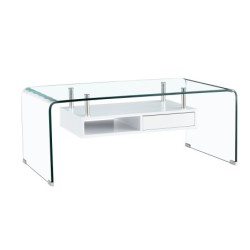 Mesa NEWARK, baja, estante blanco, cristal curvado, 110 x 60 cms 2