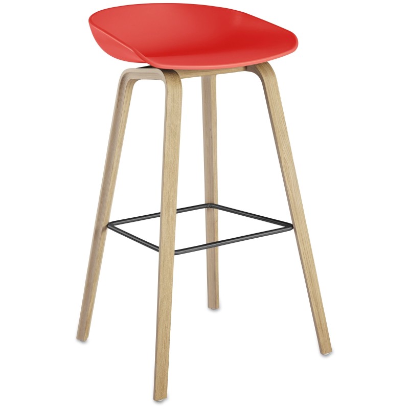 Taburete AWAK, madera, asiento rojo