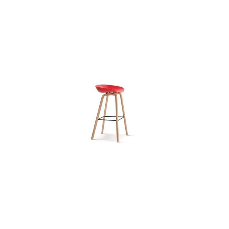 Taburete AWAK, madera, asiento rojo