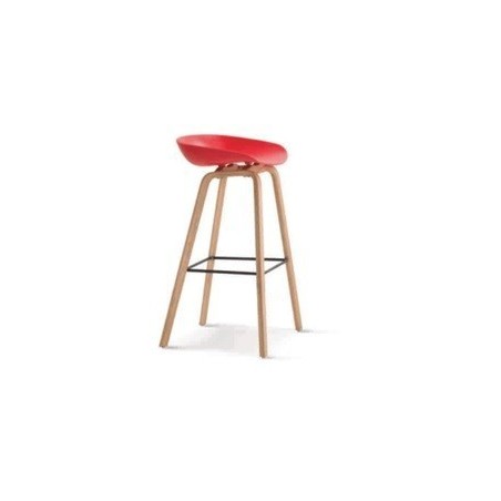 Taburete AWAK, madera, asiento rojo