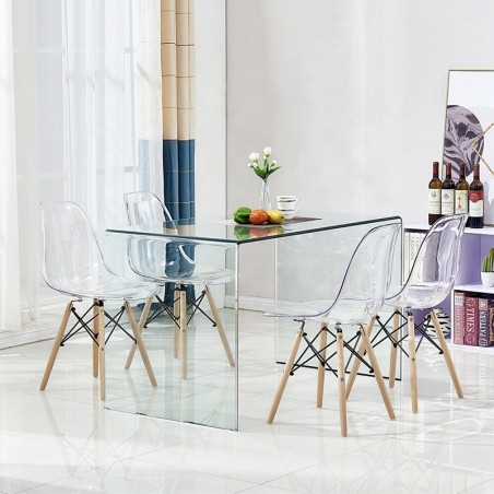 Mesa APOLO (SU), cristal curvado transparente, 125 x 70 cms