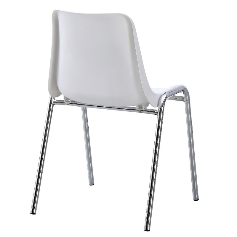 Silla CARCASA, apilable, cromada, polipropileno blanco