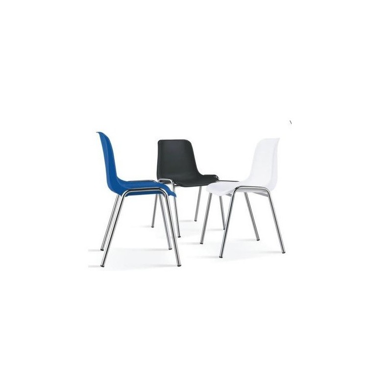 Silla CARCASA, apilable, cromada, polipropileno blanco