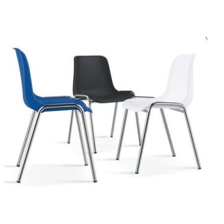 Silla CARCASA, apilable, cromada, polipropileno blanco