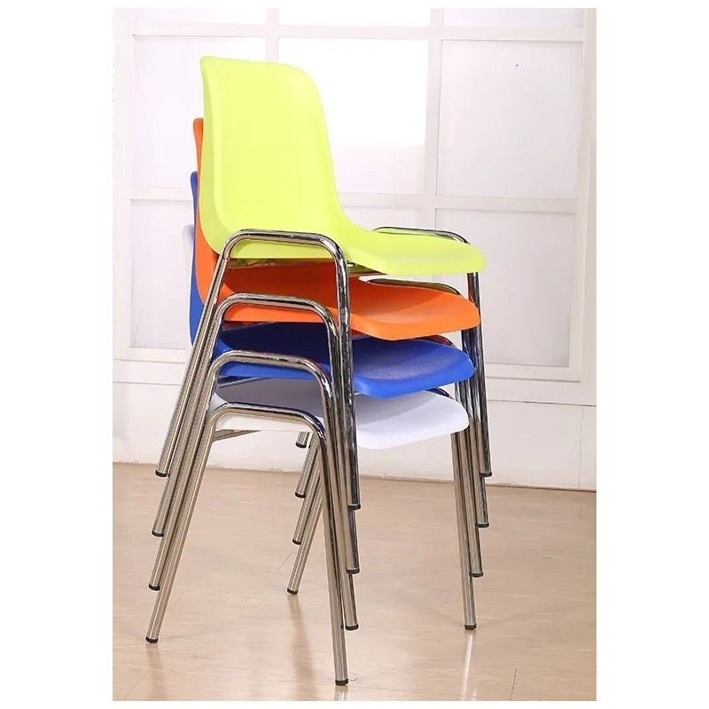 Silla CARCASA, apilable, cromada, polipropileno blanco
