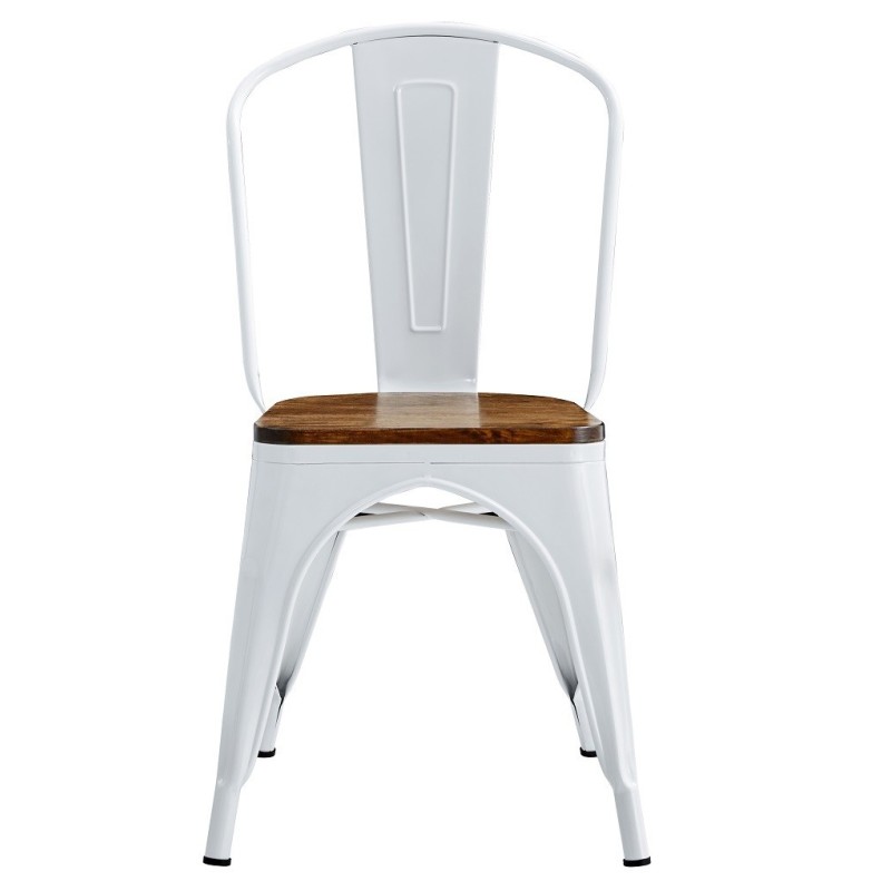 Silla TOL EK WOOD, acero, blanca, asiento madera