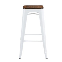 Taburete TOL EK WOOD, acero, blanco, asiento madera 2