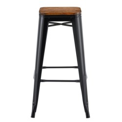 Taburete TOL EK WOOD, acero, negro, asiento madera 2