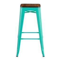 Taburete TOL EK WOOD, acero, verde agua, asiento madera 2