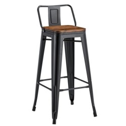 Taburete TOL R1 EK WOOD, acero, negro, asiento madera