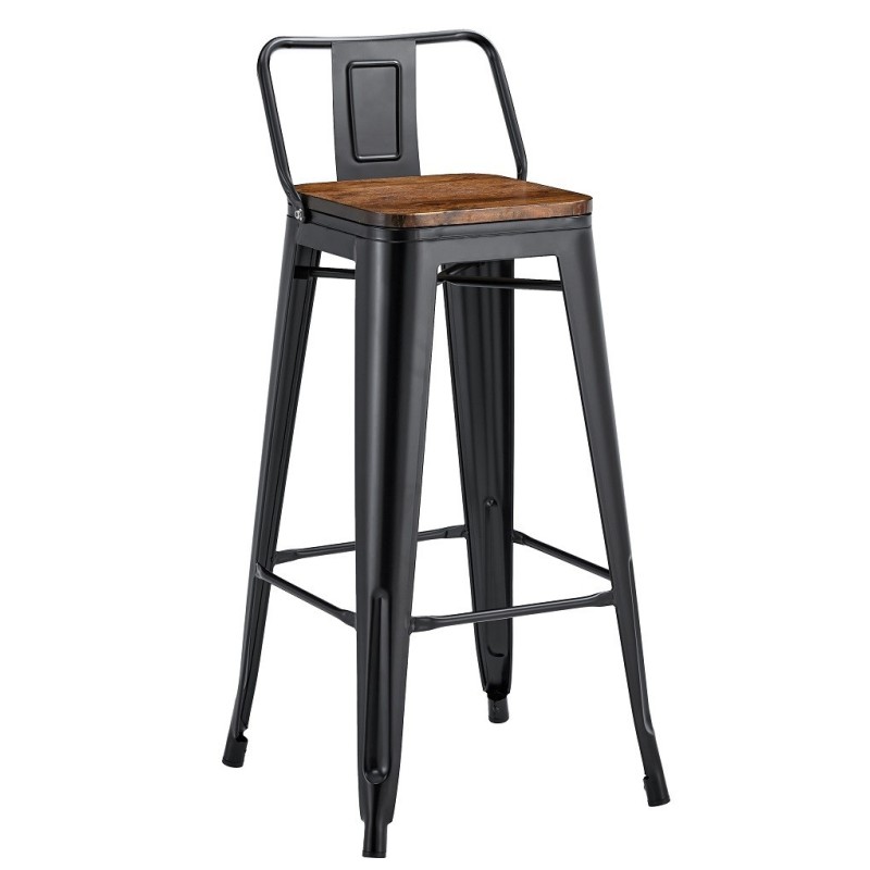 Taburete TOL R1 EK WOOD, acero, negro, asiento madera