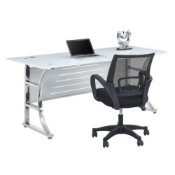 Mesa de oficina CADORE, vidrio templado super blanco, 180 x 85 cms 2