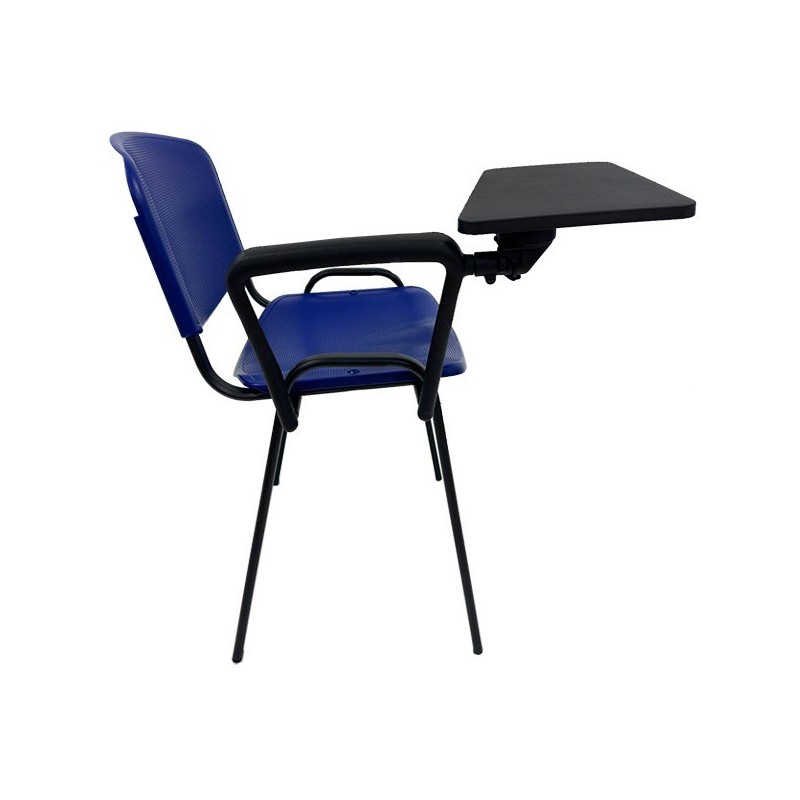 Silla NIZA con pala de escritura, asiento y respaldo en plástico azul