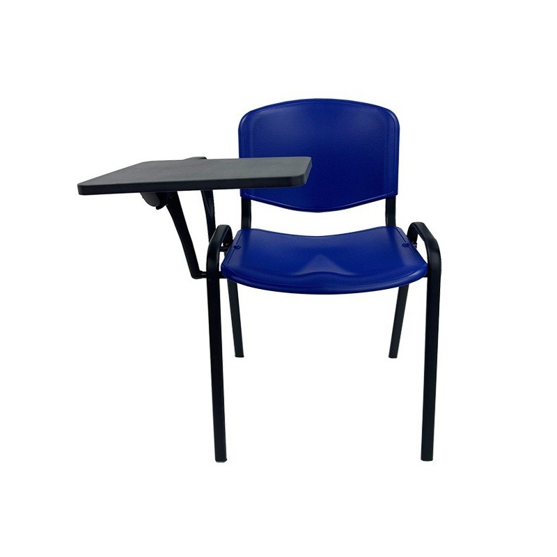 Silla NIZA con pala de escritura, asiento y respaldo en plástico azul