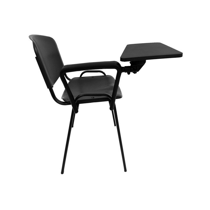 Silla NIZA con pala de escritura, asiento y respaldo plástico negro