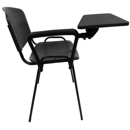 Silla NIZA con pala de escritura, asiento y respaldo plástico negro