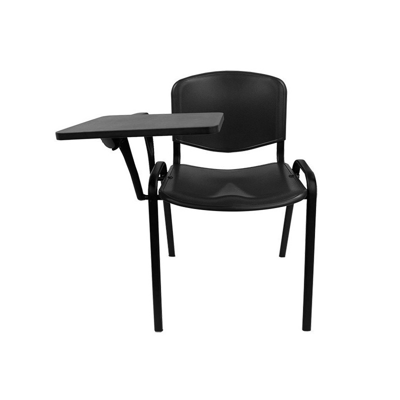 Silla NIZA con pala de escritura, asiento y respaldo plástico negro