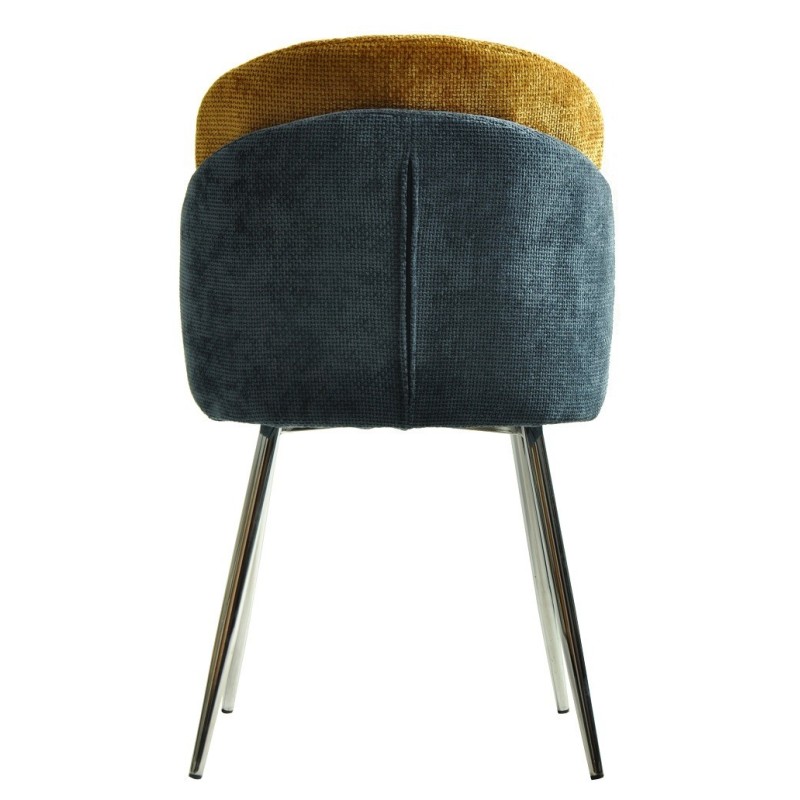 Silla DRESDE, cromada, tapizada chenilla azul y amarillo