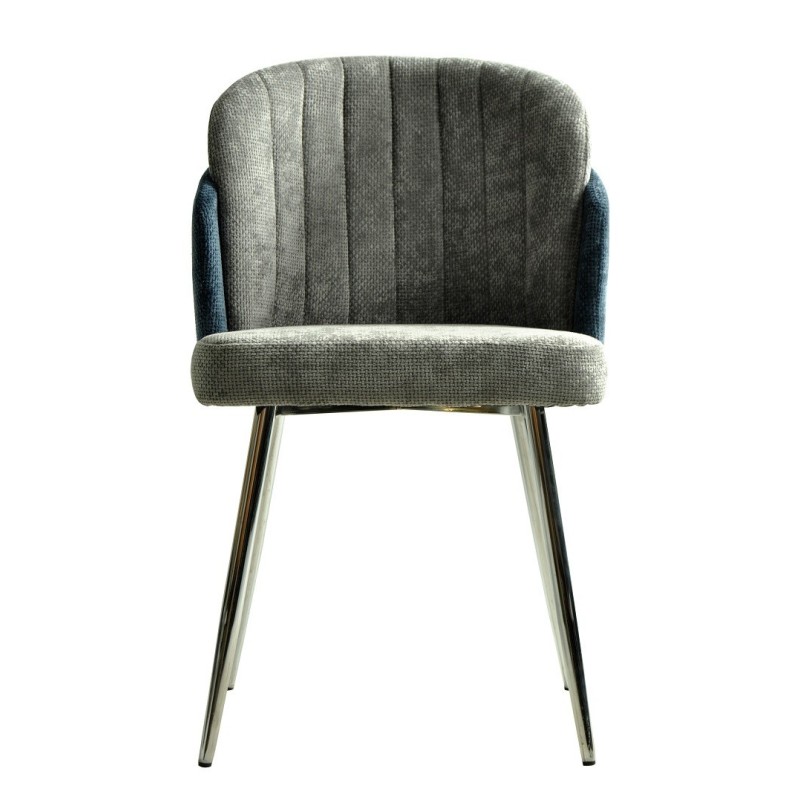 Silla DRESDE, cromada, tapizada chenilla azul y gris claro