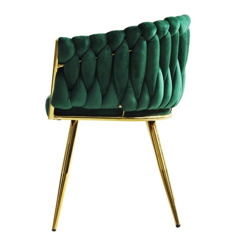 Sillón KING, metal dorado, tapizado velvet verde oscuro