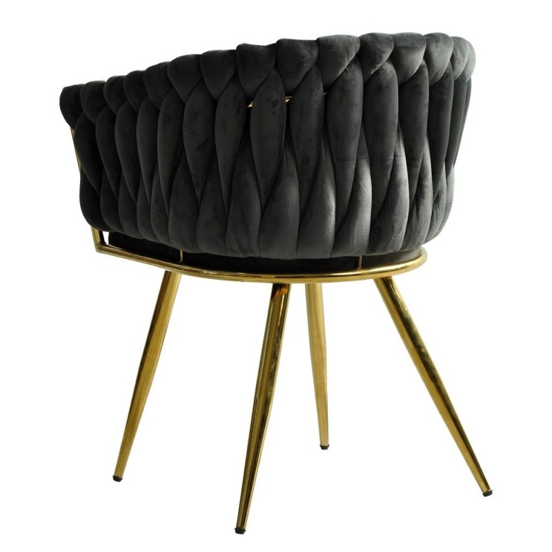 Sillón KING, metal dorado, tapizado velvet gris oscuro