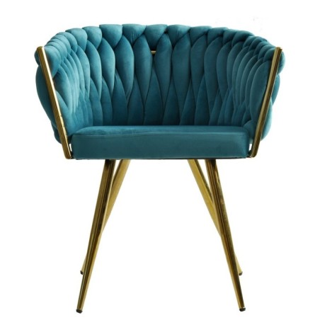 Sillón KING, metal dorado, tapizado velvet turquesa