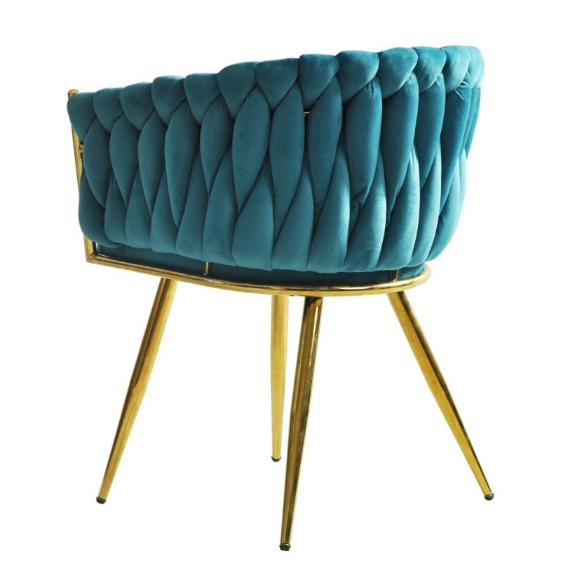 Sillón KING, metal dorado, tapizado velvet turquesa