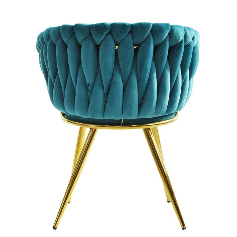 Sillón KING, metal dorado, tapizado velvet turquesa