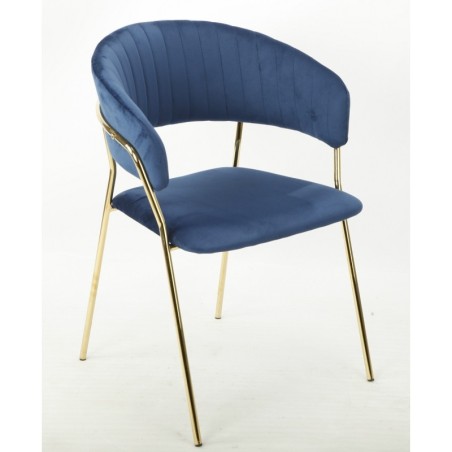 Sillón KEFRÉN NEW, metal dorado, tapizado velvet azul