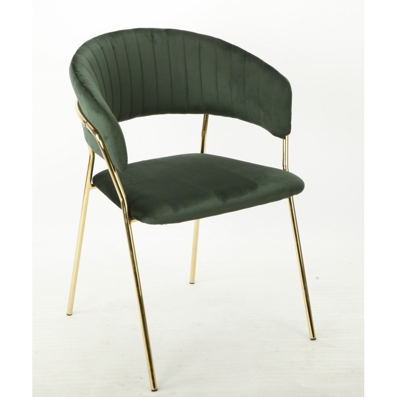Sillón KEFRÉN NEW, metal dorado, tapizado velvet verde oscuro