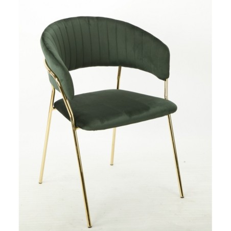 Sillón KEFRÉN NEW, metal dorado, tapizado velvet verde oscuro