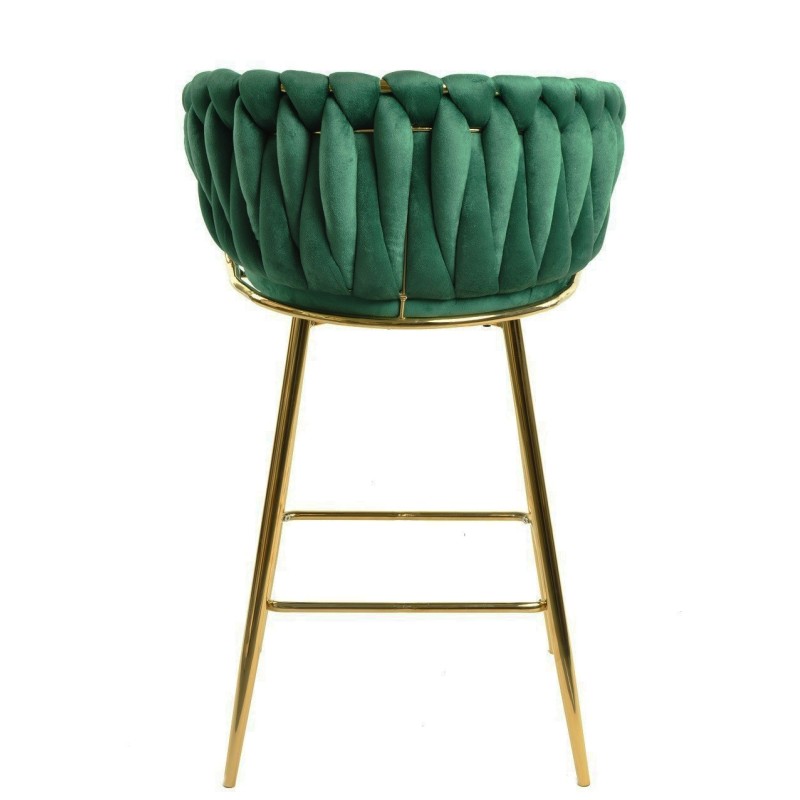 Taburete KING, metal, cromado dorado, tapizado velvet verde oscuro