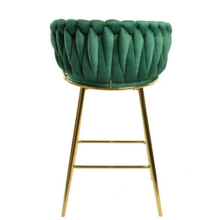 Taburete KING, metal, cromado dorado, tapizado velvet verde oscuro