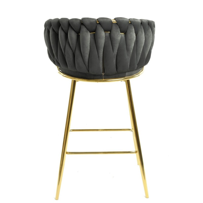 Taburete KING, metal, cromado dorado, tapizado velvet gris oscuro