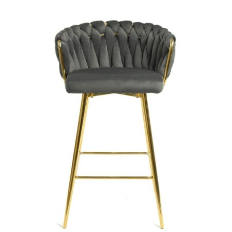 Taburete KING, metal, cromado dorado, tapizado velvet gris oscuro
