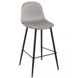 Taburete HORUS NEW, metal, tapizado velvet gris con trasera floral a juego 2